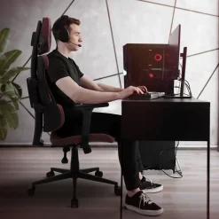 ML-Design Gaming Stoel Ergonomische Stof Rood Met 3d Armleuningen Hoofdsteun Lendensteun