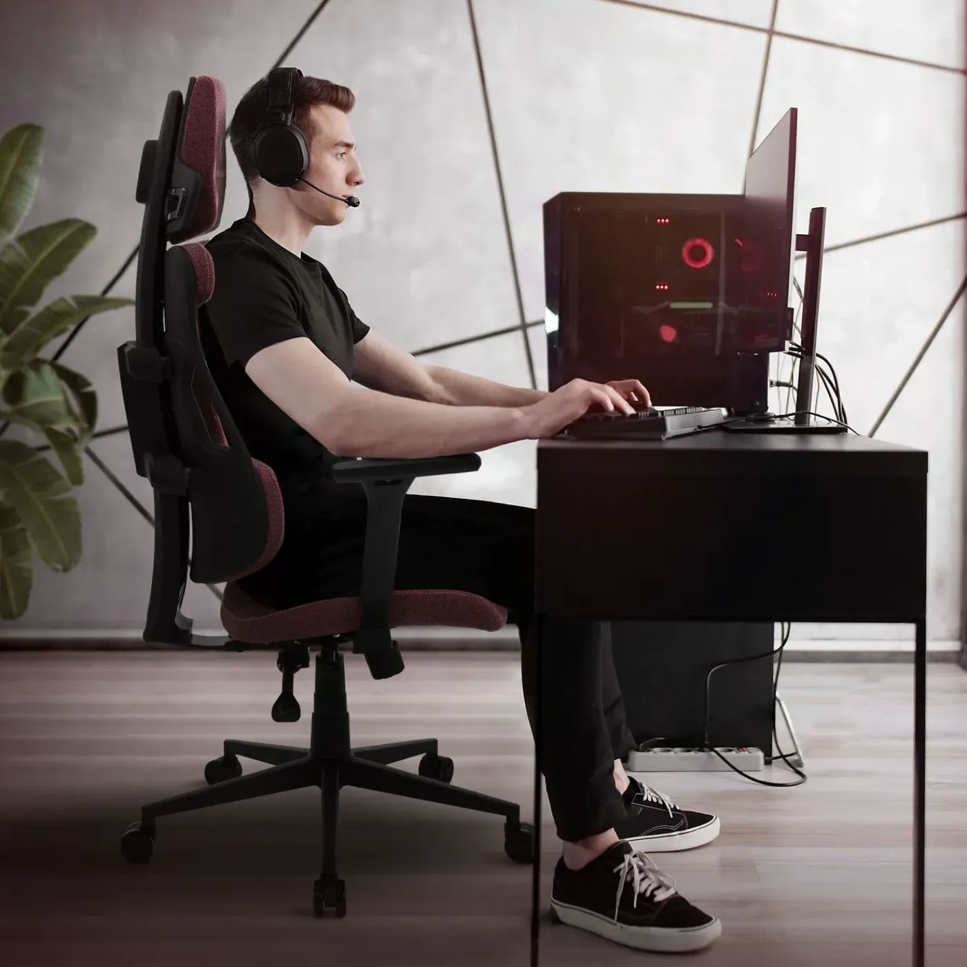 ML-Design Gaming Stoel Ergonomische Stof Rood Met 3d Armleuningen Hoofdsteun Lendensteun