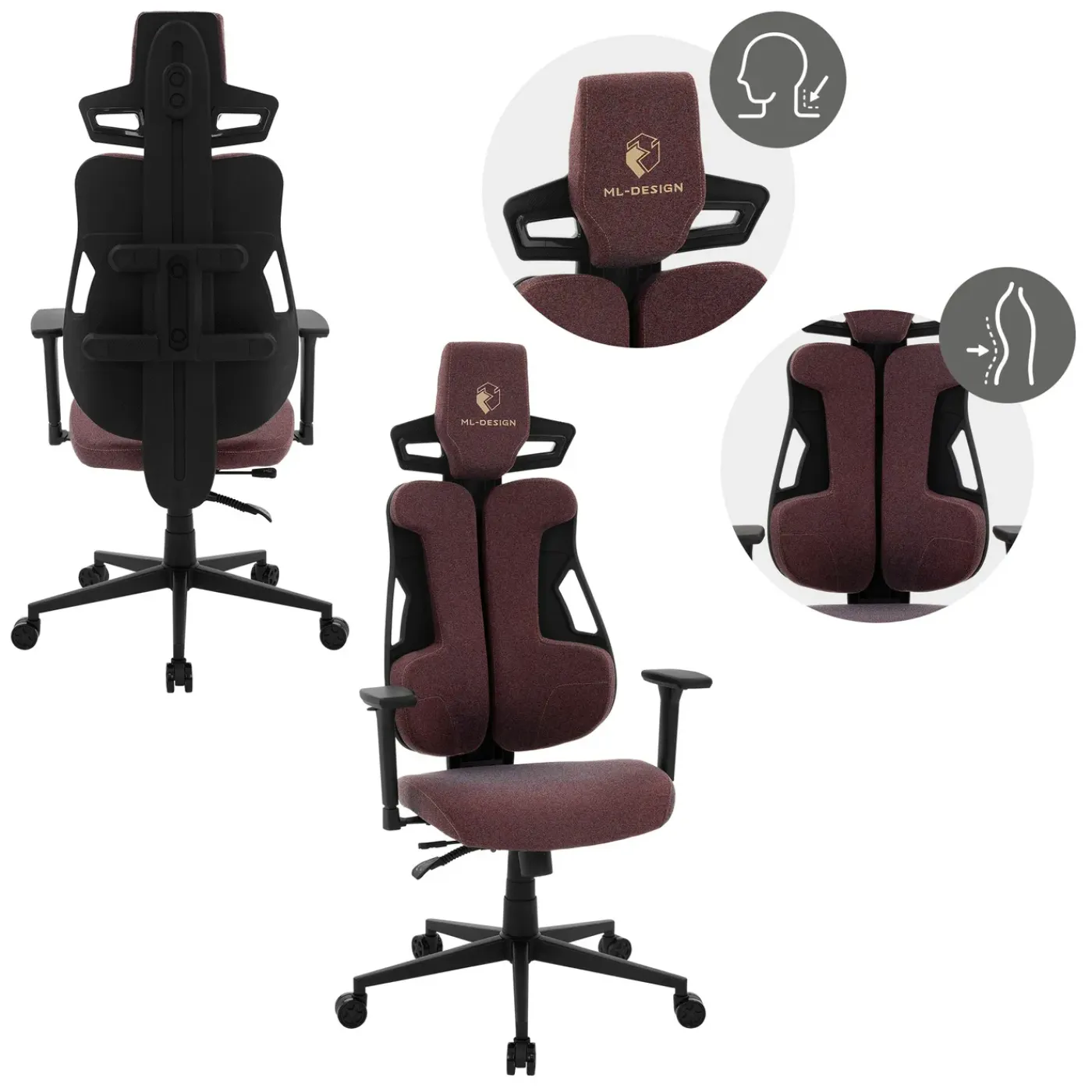 ML-Design Gaming Stoel Ergonomische Stof Rood Met 3d Armleuningen Hoofdsteun Lendensteun