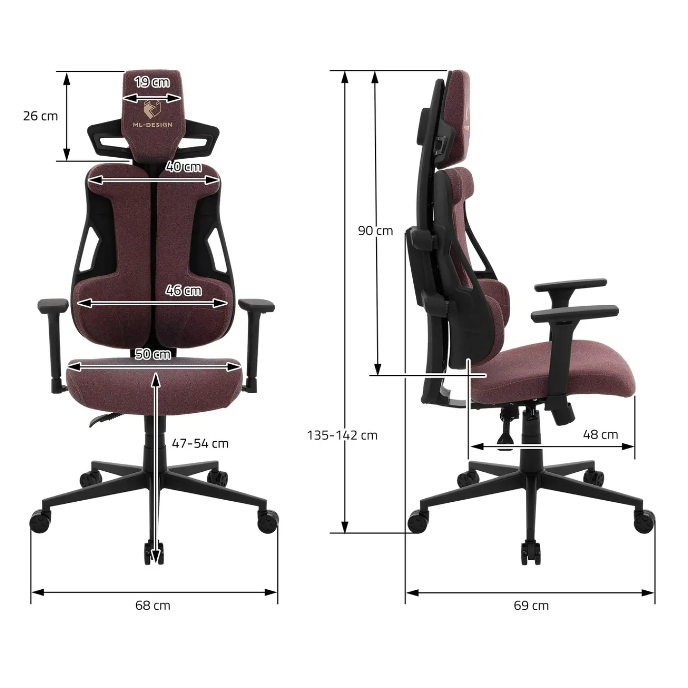 ML-Design Gaming Stoel Ergonomische Stof Rood Met 3d Armleuningen Hoofdsteun Lendensteun