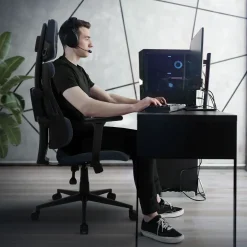 ML-Design Gamingstoel Ergonomische Stof Blauw Met 3d Armleuningen Hoofdsteun Lendensteun