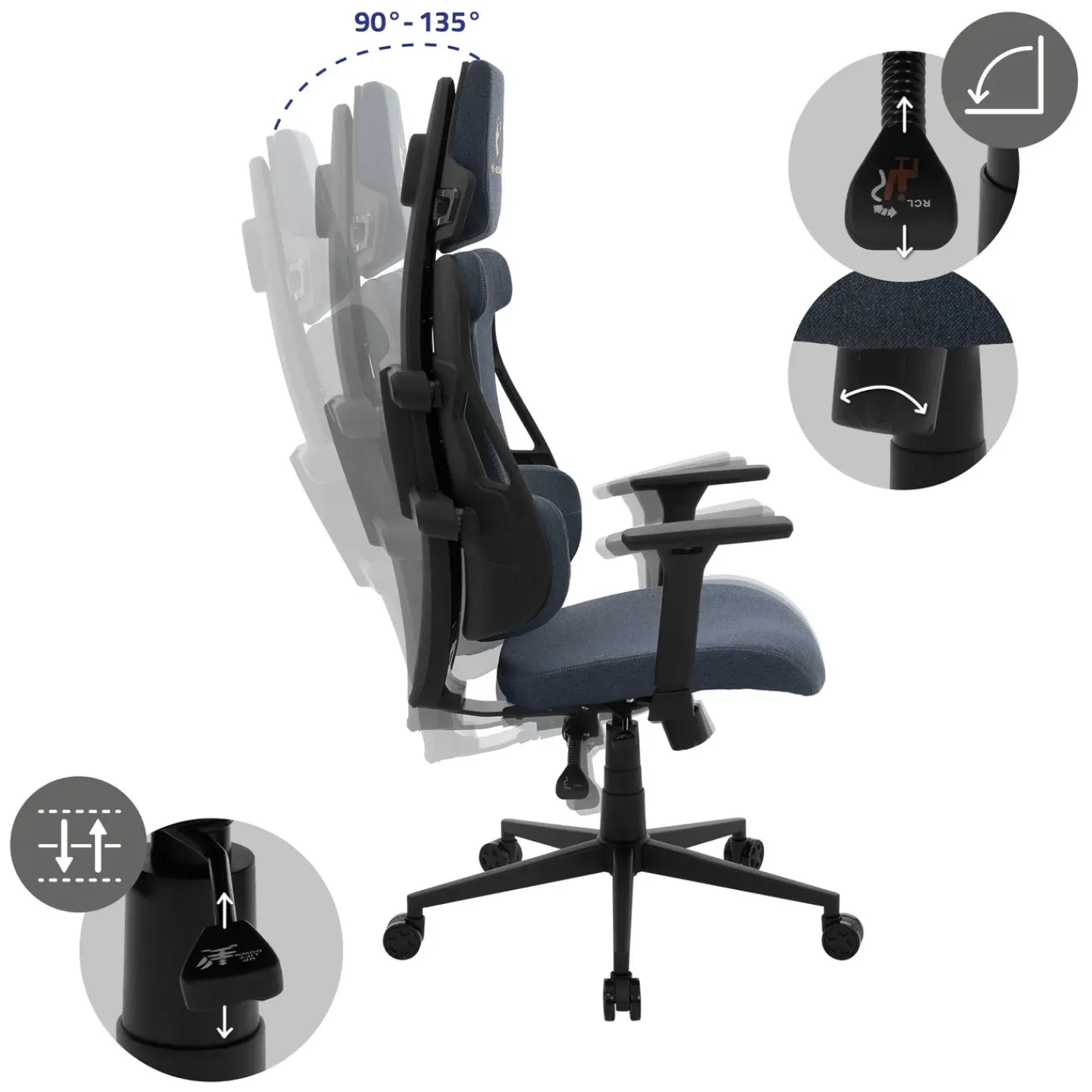 ML-Design Gamingstoel Ergonomische Stof Blauw Met 3d Armleuningen Hoofdsteun Lendensteun