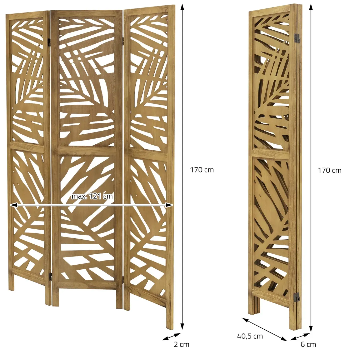 ML-Design Kamerscherm Kyoto 3-delig 170x121cm Naturel Hout Opvouwbaar Vrijstaand Binnen
