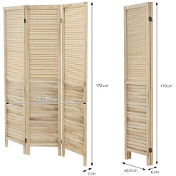 ML-Design Kamerscherm Osaka 3-delig 170x121cm Naturel Hout Opvouwbaar Vrijstaand Binnen