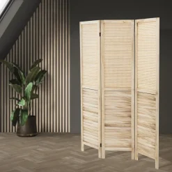 ML-Design Kamerscherm Osaka 3-delig 170x121cm Naturel Hout Opvouwbaar Vrijstaand Binnen