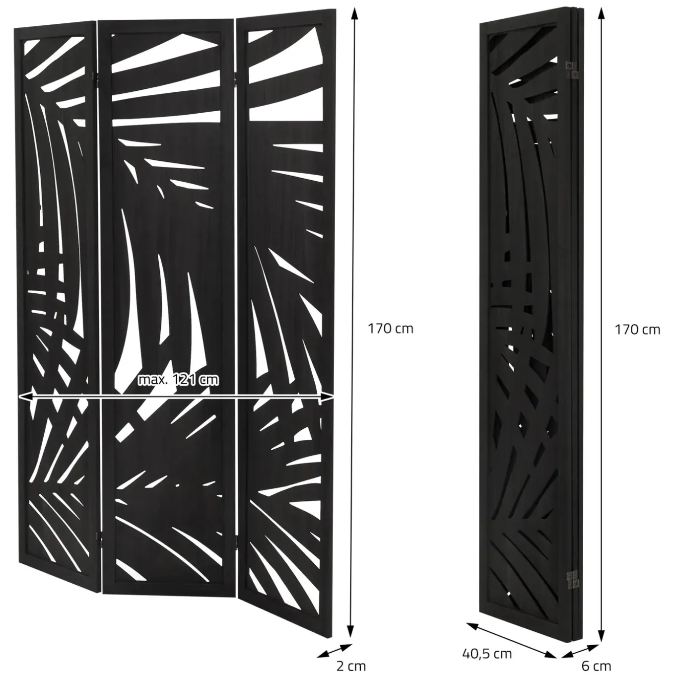 Ml-design Kamerscherm Sapporo 3-delig 170x121cm Zwart Hout Opvouwbaar Vrijstaand Binnen