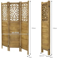 ML-Design Kamerscherm Tokio 3-delig 170x121cm Naturel Hout Opvouwbaar Vrijstaand Binnen
