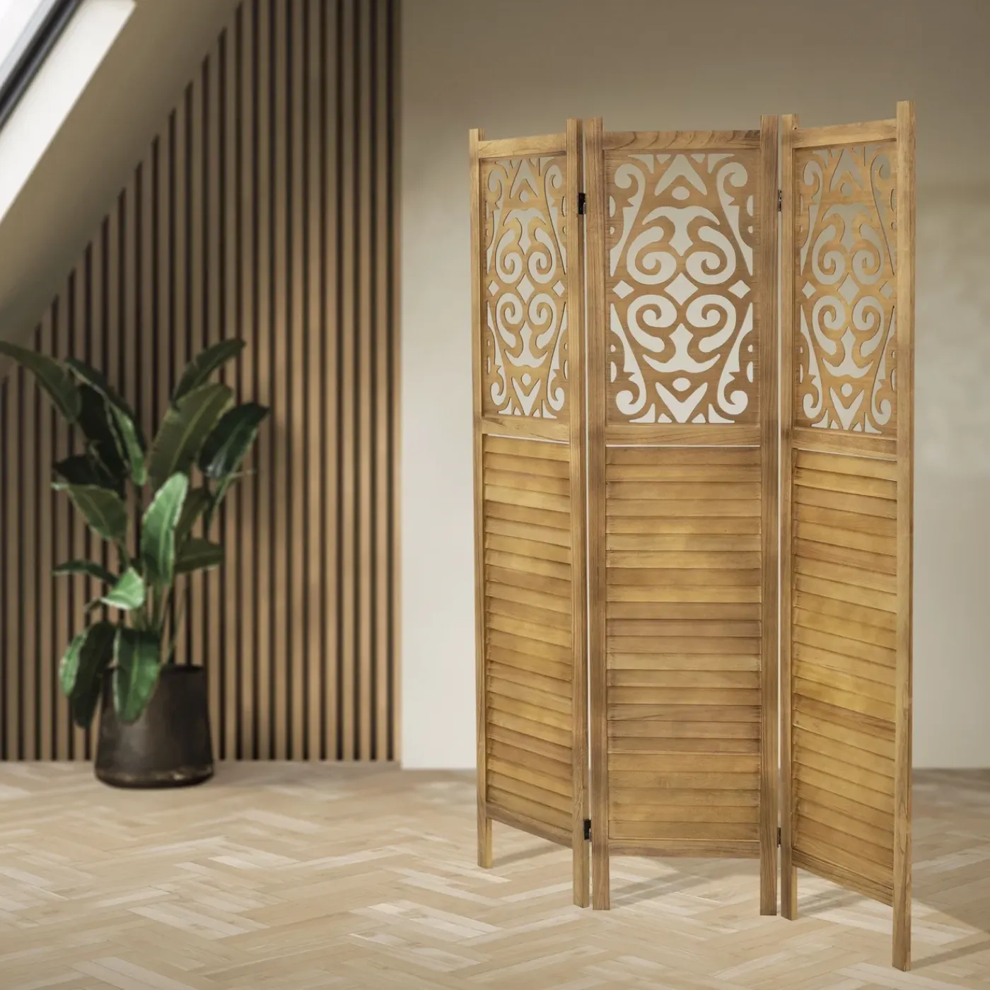 ML-Design Kamerscherm Tokio 3-delig 170x121cm Naturel Hout Opvouwbaar Vrijstaand Binnen