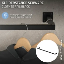 ML-Design Kledingstang Rechthoekig, D12 x B110 cm, Zwart, Roestvrij staal, U-vormig