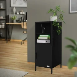 Ml-design Metalen Archiefkast Staal Zwart 40x101,5x40 Cm Kantoorkast 2 Deuren Legplanken