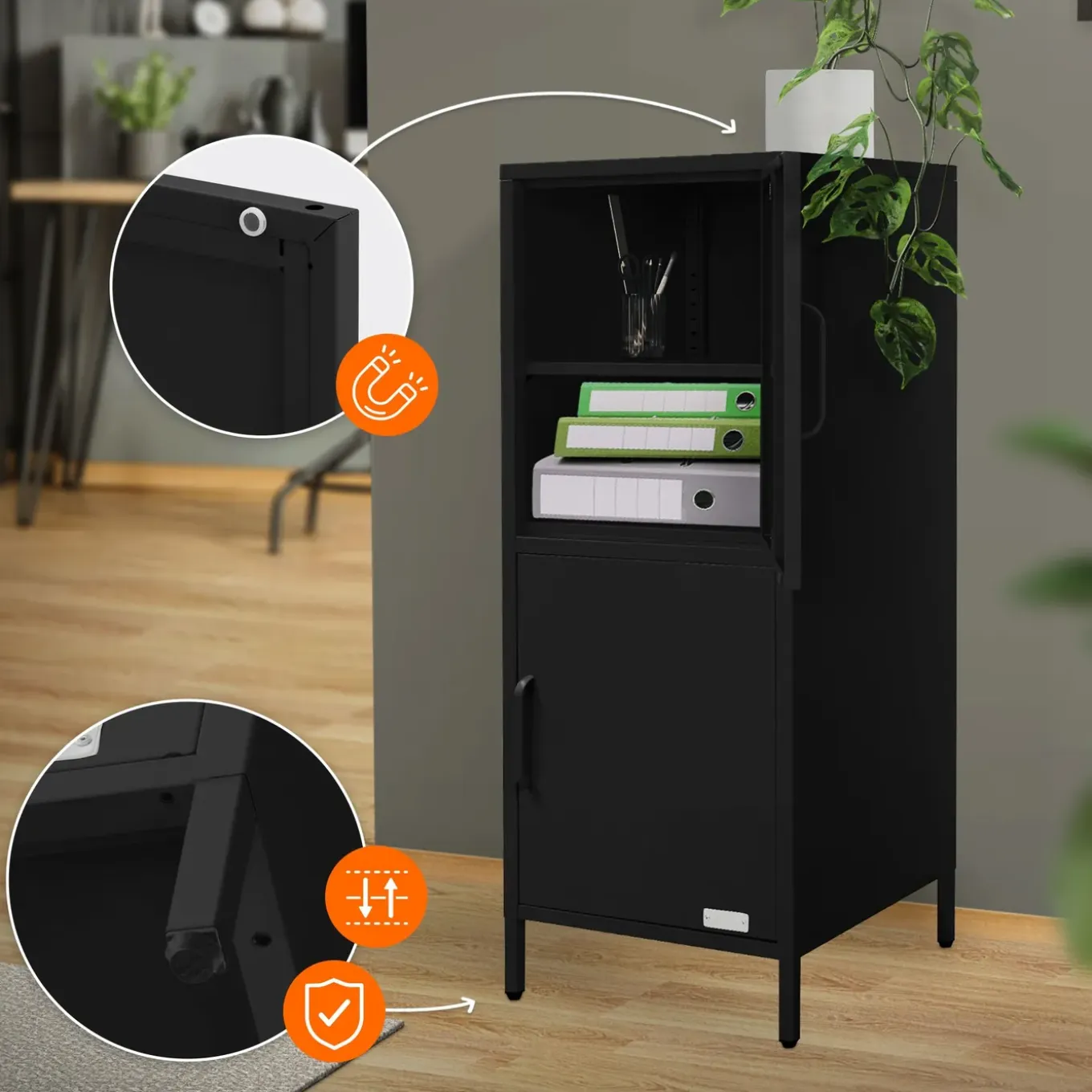 Ml-design Metalen Archiefkast Staal Zwart 40x101,5x40 Cm Kantoorkast 2 Deuren Legplanken