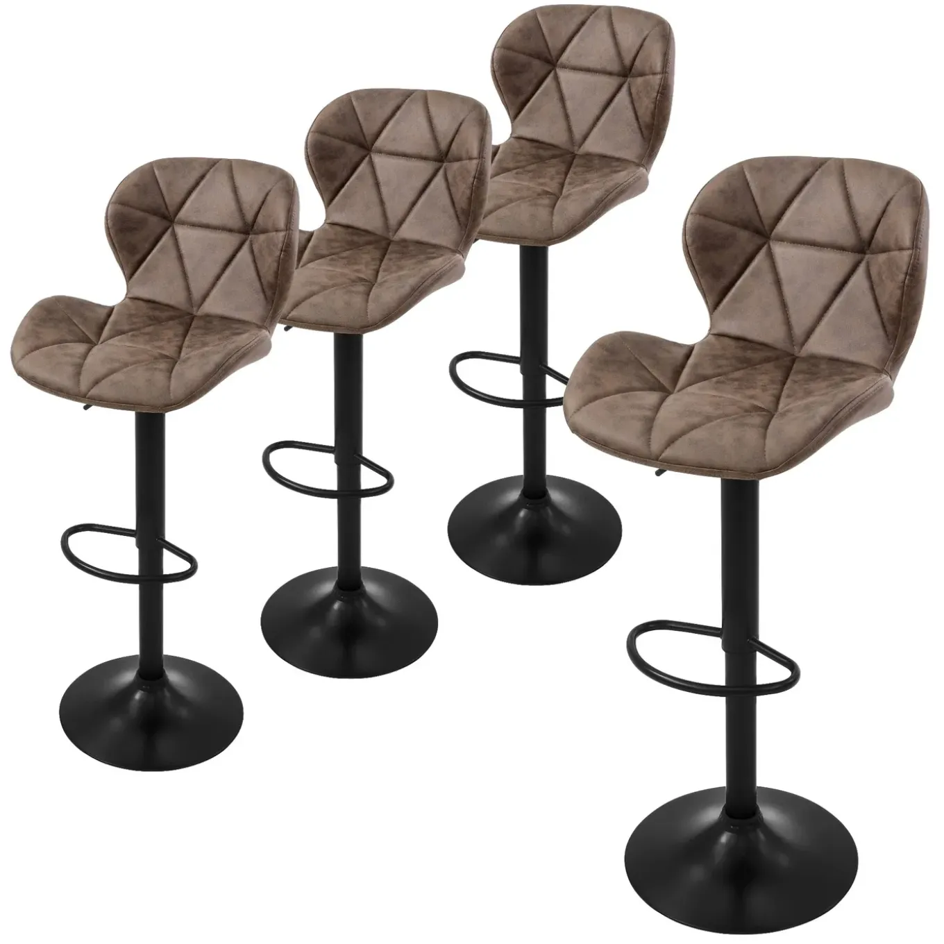 ML-Design Set van 4 Barkruk, bekleding kunstleer, bruin, gestoffeerde barstoel