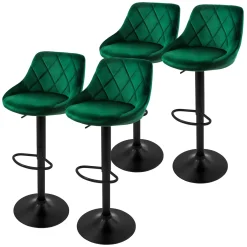ML-Design Set van 4 Barkruk, fluwelen bekleding, groen, gestoffeerde barstoel
