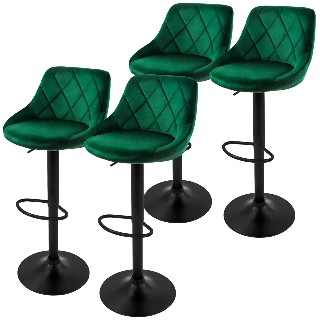 ML-Design Set van 4 Barkruk, fluwelen bekleding, groen, gestoffeerde barstoel