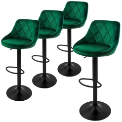 ML-Design Set van 4 Barkruk, fluwelen bekleding, groen, gestoffeerde barstoel