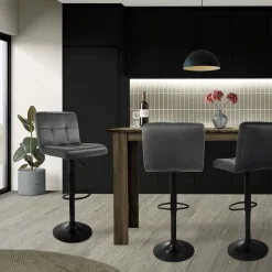 ML-Design Set van 4 fluwelen barkrukken, grijs, beklede stoel met rugleuning en voetsteunen