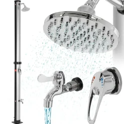 ML-Design Solar Douche 20 L 217cm Rond Met Voetdouche En Regendouchekop, Zilver-zwart, Warm Water