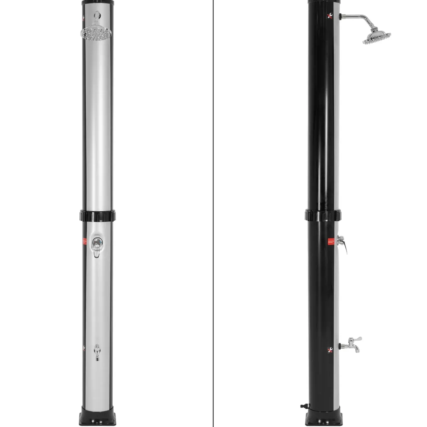 ML-Design Solar Douche 35 L 217cm Rond Met Voetdouche En Regendouchekop, Zilver-zwart