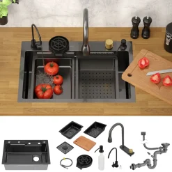 ML-Design spoelbak RVS 68x46 cm antraciet, multifunctionele keuken spoelbak rechthoekig