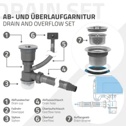 ML-Design spoelbak RVS 68x46 cm antraciet, multifunctionele keuken spoelbak rechthoekig