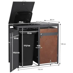 Ml-design 3 Tons Vuilnisbak 240l 200x80x120 Cm Antraciet Roestafwerking Staal Afsluitbaa