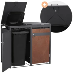 Ml-design 3 Tons Vuilnisbak 240l 200x80x120 Cm Antraciet Roestafwerking Staal Afsluitbaa