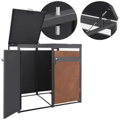 Ml-design 3 Tons Vuilnisbak 240l 200x80x120 Cm Antraciet Roestafwerking Staal Afsluitbaa