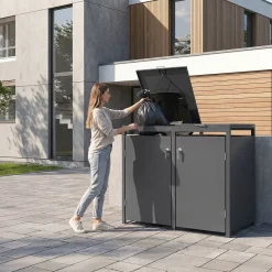 Ml-design Vuilnisbak Box 240l Voor 2 Afvalemmer 132x80x120 Cm Antraciet Staal