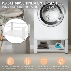 ML-Design wasmachine onderstel wit staal 63x54 cm stevig met plank 32 cm poten tot 150 kg
