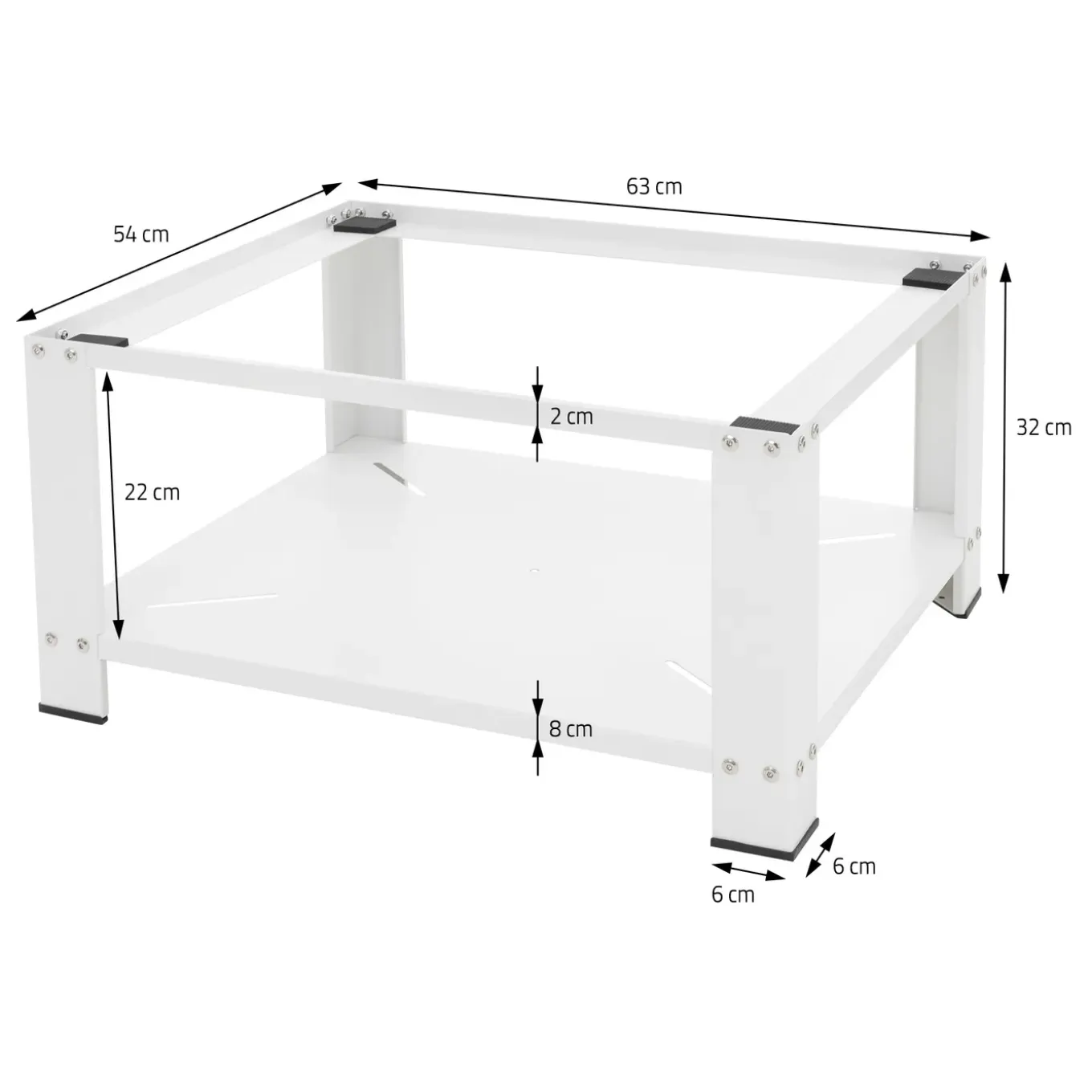 ML-Design wasmachine onderstel wit staal 63x54 cm stevig met plank 32 cm poten tot 150 kg