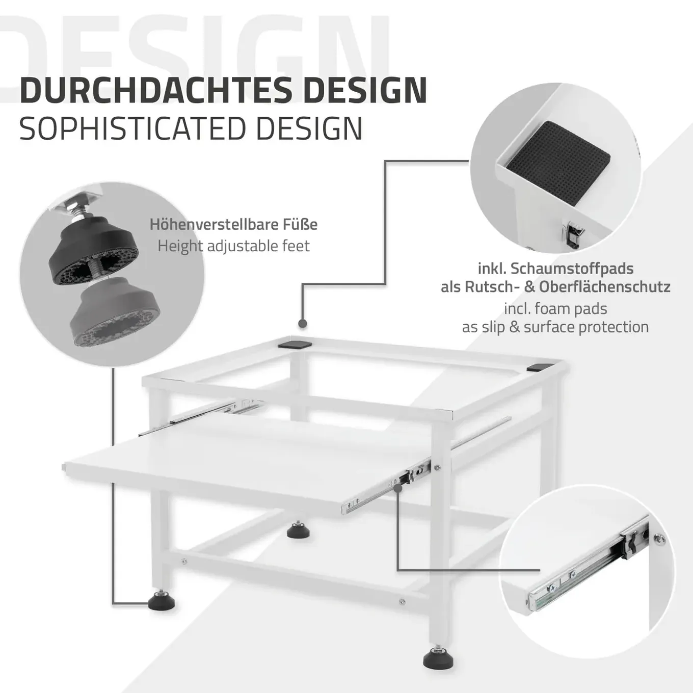 ML-Design wasmachine verhoger uittrekbaar Plateau wit 625x535x450 cm staal verstelbaar