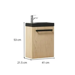 Mob-in - Hangend Handenwasmeubel Nevada - Eikendecor Zwarte Waskom - 2 Bakken - 41 Cm