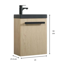 Mob-in - Hangend Handenwasmeubel Nevada - Eikendecor Zwarte Waskom - 2 Bakken - 41 Cm
