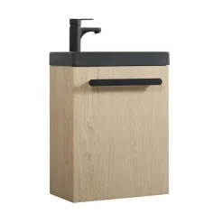 Mob-in - Hangend Handenwasmeubel Nevada - Eikendecor Zwarte Waskom - 2 Bakken - 41 Cm