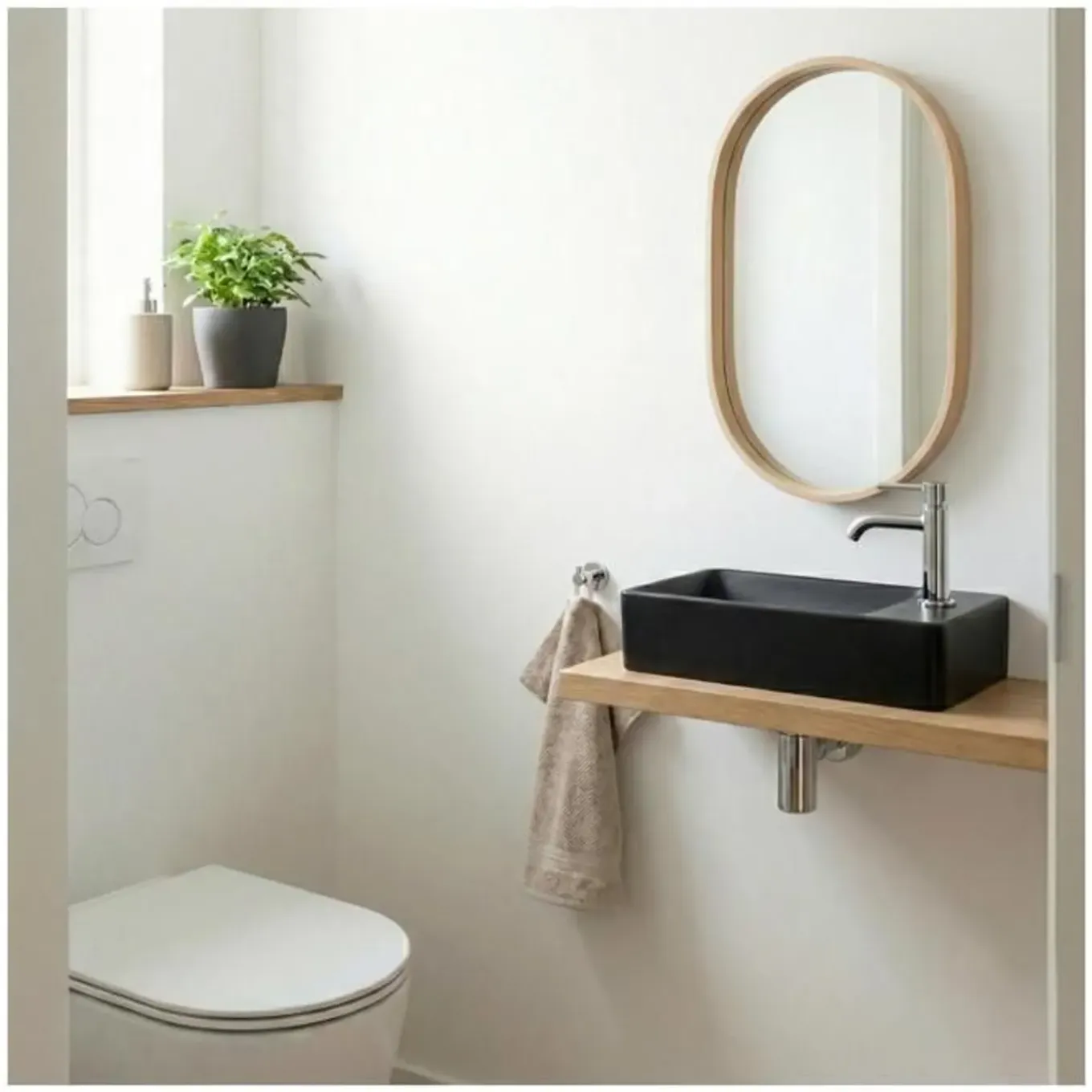 Mob-in - Rechthoekige Hangende Waskom - Smart - Zwart - Hars - 40 Cm 23 Cm