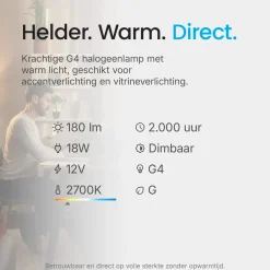 Modee Halogeen Insteeklamp G4 - 18w 180lm 2700k 12v - Warm Wit Licht - Dimbaar - 10 Stuks