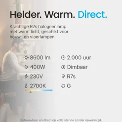 Modee Halogeen Staaflamp R7s - 400w 8600lm 2700k - Warm Wit Licht - Dimbaar - Buislamp - 2 Stuks
