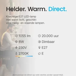 Modee Led Lamp E27 - 8w 1055lm 2700k - Warm Wit Licht - Vervangt 70w - Dimbaar - Globe - 3 Stuks