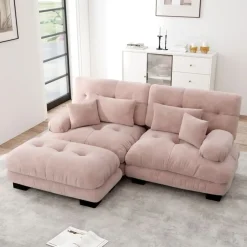 NO BRAND Modulaire Hoekbank - Cloud - Roze - Vintage Chenille - 220x145x81 Cm