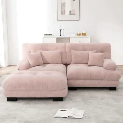 NO BRAND Modulaire Hoekbank - Cloud - Roze - Vintage Chenille - 220x145x81 Cm
