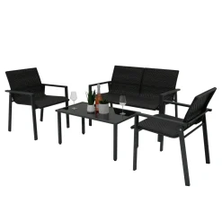 Monster Shop Monstershop Balkon Loungeset - 4 Delig - Rotan - Zwart
