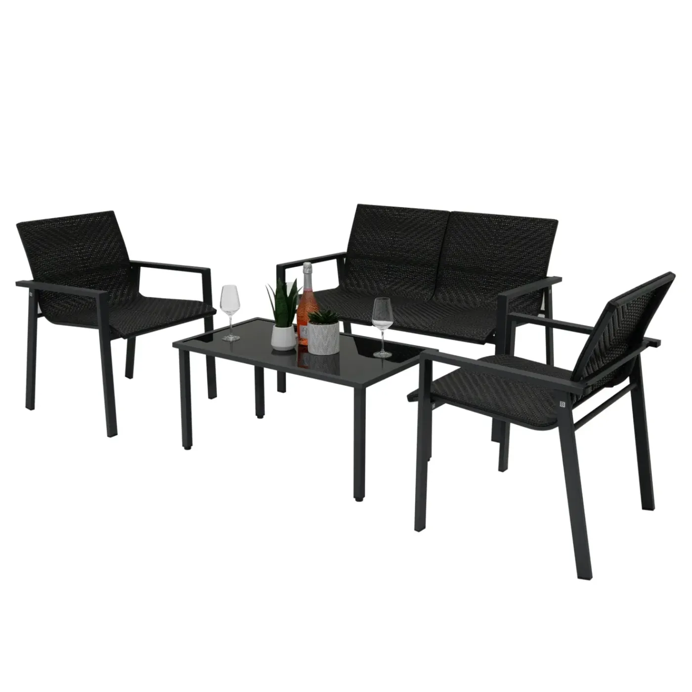 Monster Shop Monstershop Balkon Loungeset - 4 Delig - Rotan - Zwart
