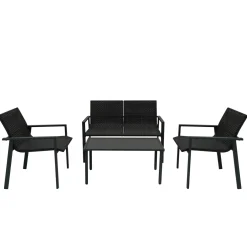Monster Shop Monstershop Balkon Loungeset - 4 Delig - Rotan - Zwart