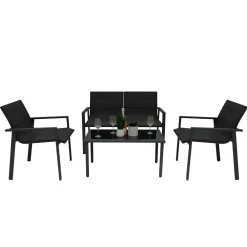 Monster Shop Monstershop Balkon Loungeset - 4 Delig - Rotan - Zwart