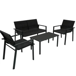 Monster Shop Monstershop Balkon Loungeset - 4 Delig - Rotan - Zwart