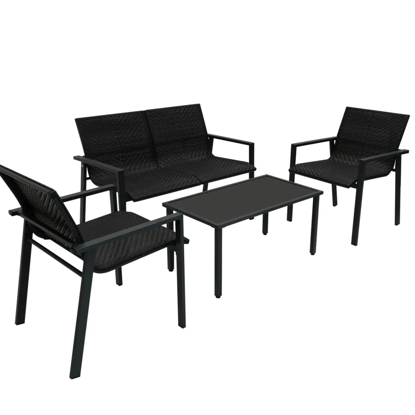 Monster Shop Monstershop Balkon Loungeset - 4 Delig - Rotan - Zwart