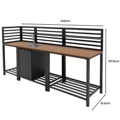 Monster Shop Monstershop 3-delige Buitenkeuken - Aluminium & Hout - Grijs - Rvs Spoelbak