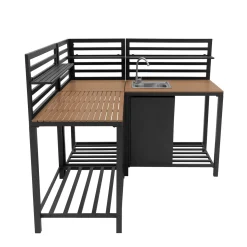 Monster Shop Monstershop 3-delige Buitenkeuken - Aluminium & Hout - Grijs - Rvs Spoelbak