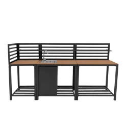 Monster Shop Monstershop 3-delige Buitenkeuken - Aluminium & Hout - Grijs - Rvs Spoelbak