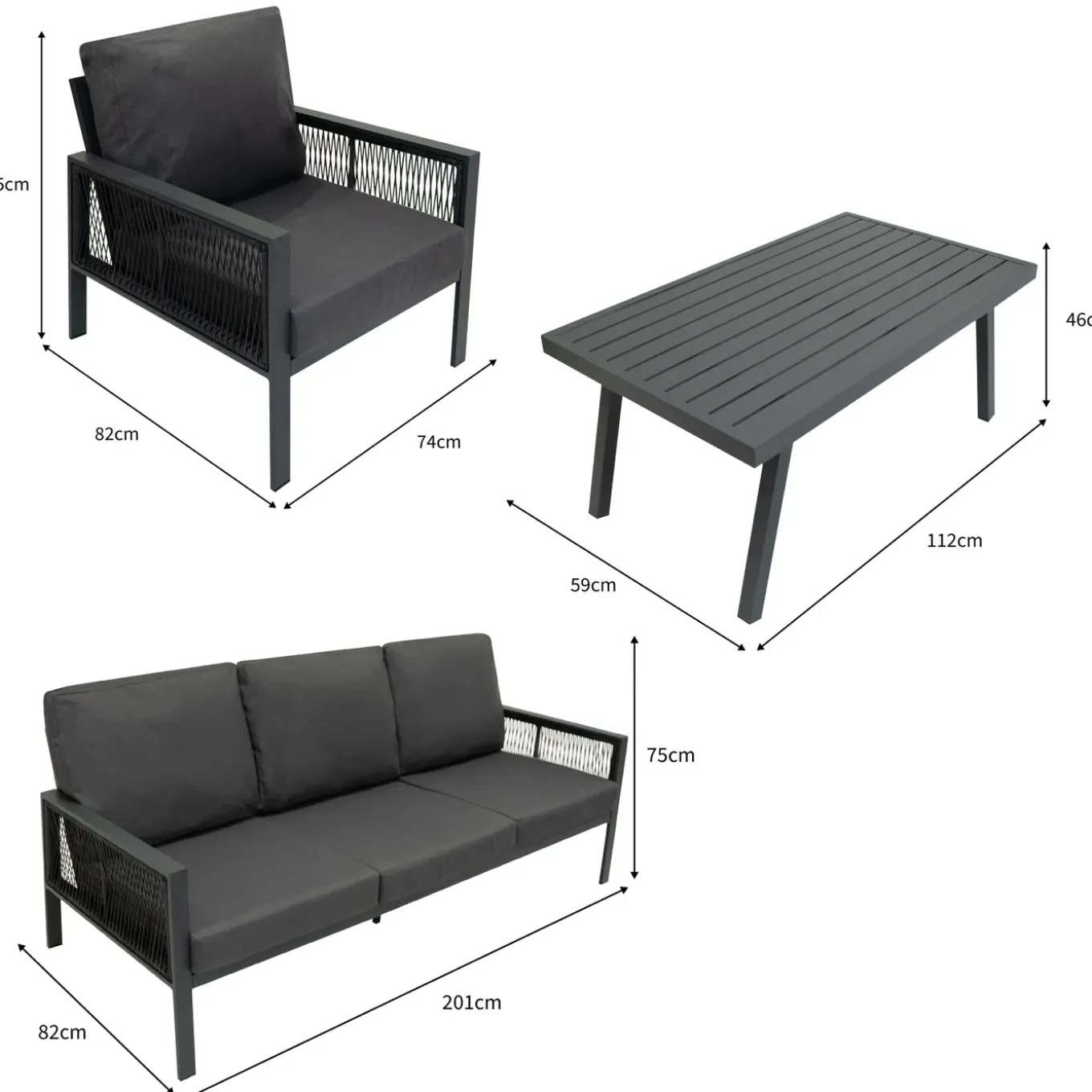 Monstershop Tuinset - Antraciet Grijs - Aluminium - 4-delig